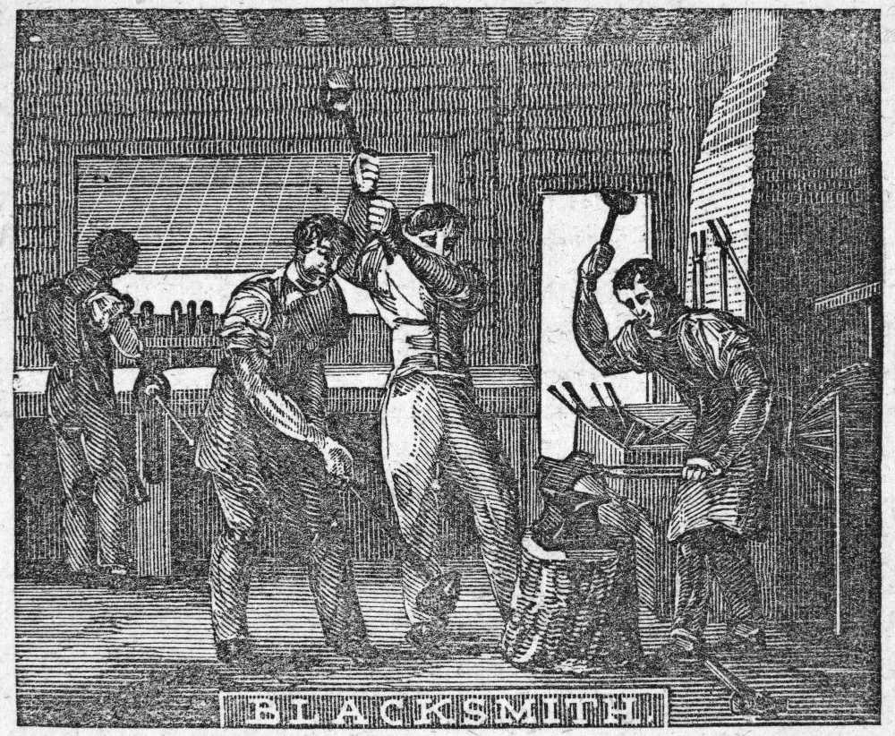 BlacksmithS Forge 1859 Nthe Blacksmith And The Nailer Wood Engraving American 1859 Rolled Canvas Art - (24 x 36)