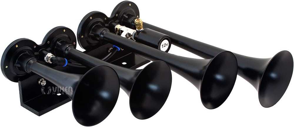 Vixen Horns Loud 149dB 4/Quad Black Trumpet Train Air Horn with 3 Gallon Tank and 200 PSI Compressor Full/Complete Onboard System/Kit VXO8330/4124B