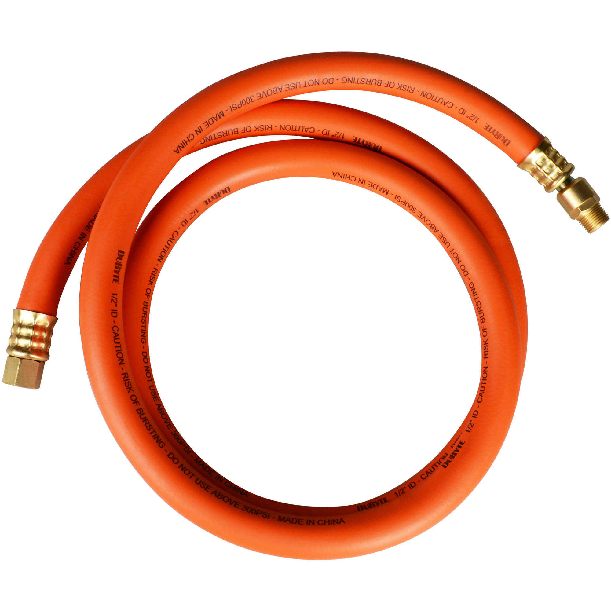 DuRyte 800008 Pro 300 PSI Rubber Lead-In Air Hose, 1/2' by 6', 3/8' MNPT Ball Swivel x 3/8' FNPT Brass Ends