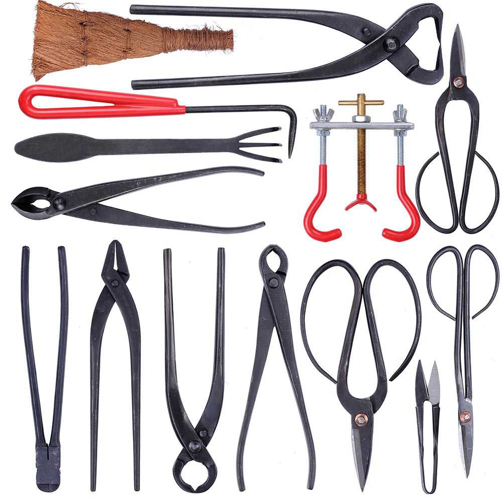 14 Pcs Bonsai Tool Set Carbon Steel Broom Root Hook Splitter Rake Cutter Scissors w/ Carry Nylon Case