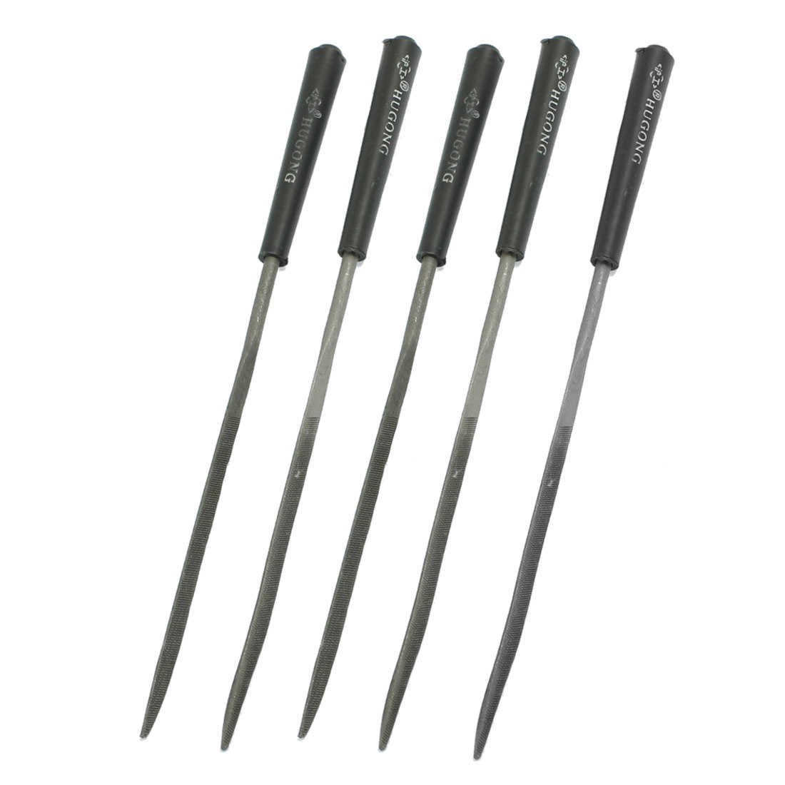 Unique Bargains Black Plastic Grip 3mm x 140mm Woodwork Triangle Needle Files Tool 5 Pcs