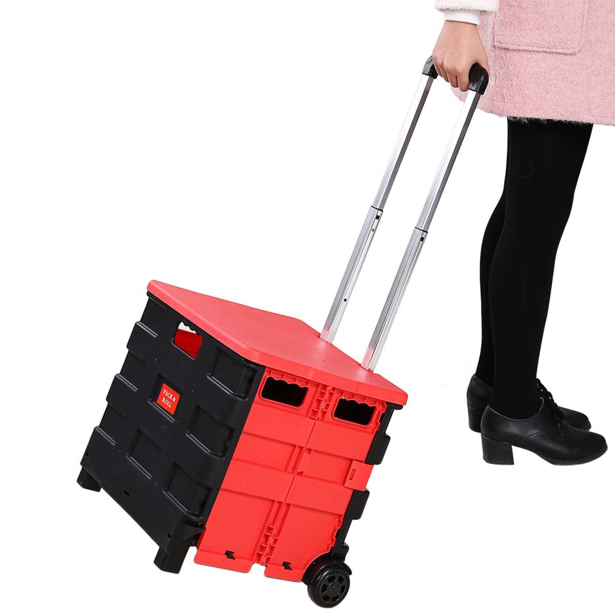 Two-Wheeled Hand Cart Truck Folded Collapsible Folding Cart Shopping Travel Casual Trolley Handcart HITC